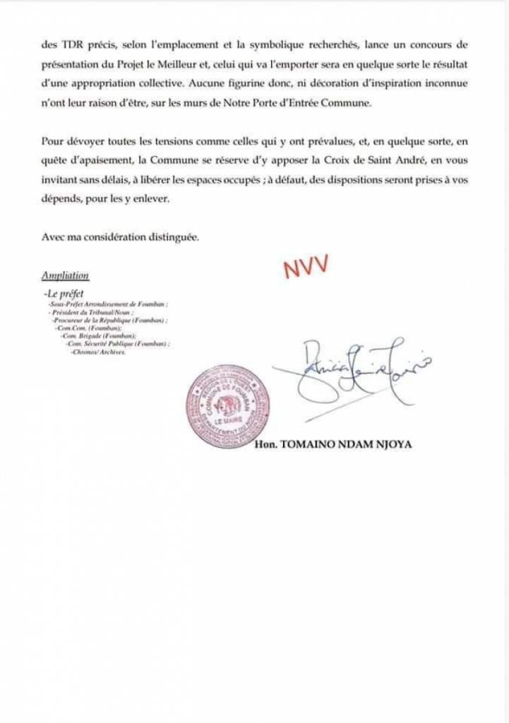 Lettre de Tomaïno Ndam Njoya adressé au sultan des Bamouns