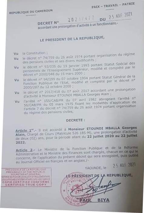 Décret de Paul Biya