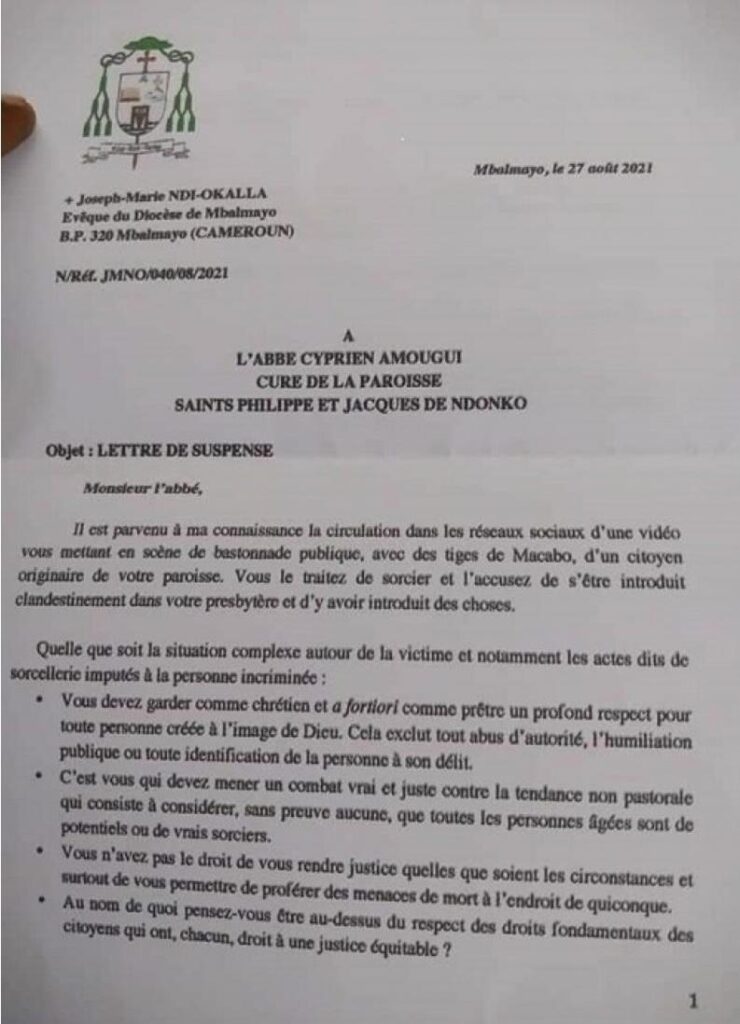 Suspension de l'abbé Cyprien Amougui