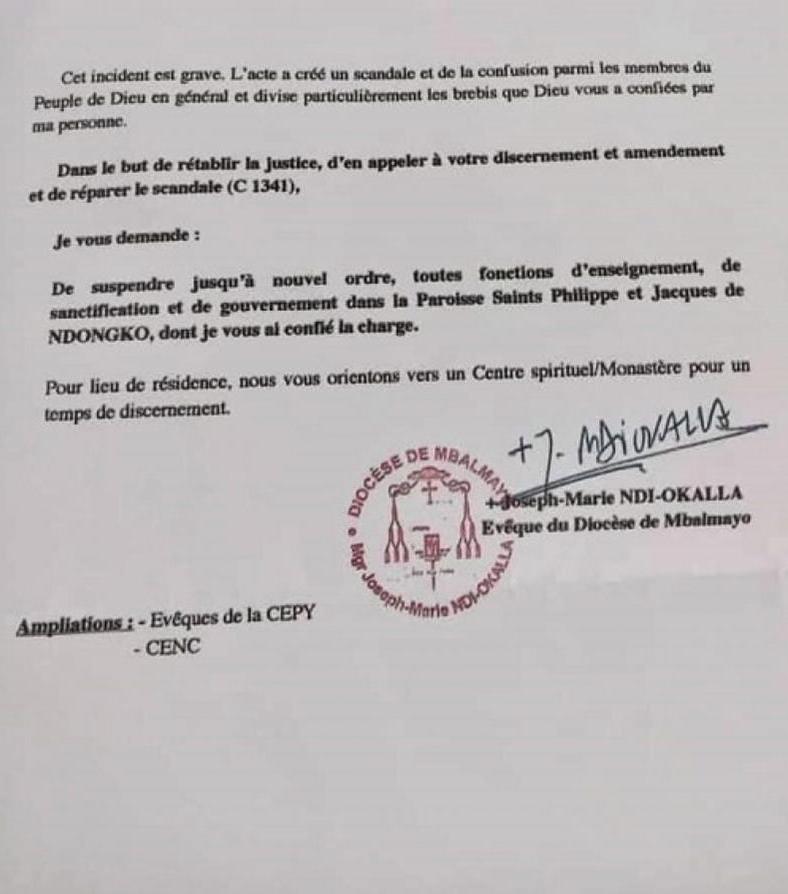 Suspension de l'abbé Cyprien Amougui