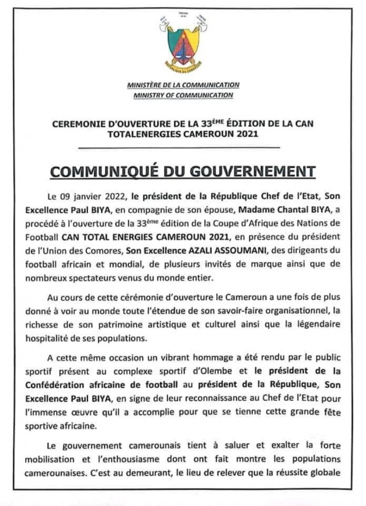 Communiqué du Ministre de la communication  1