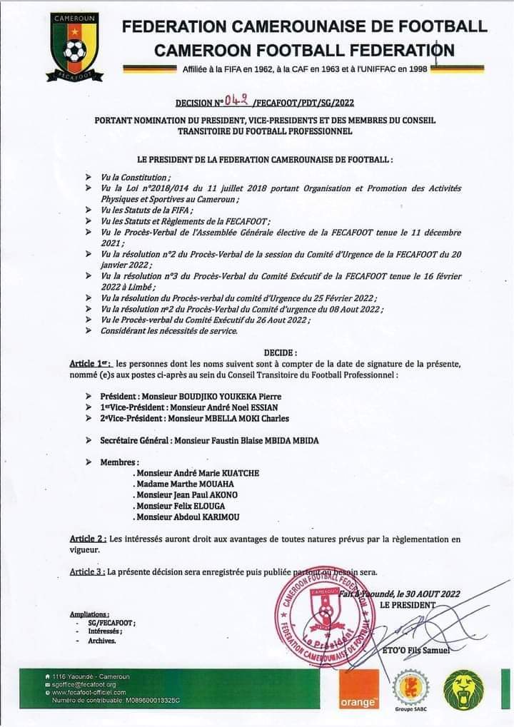 Nomination des membres du CTPF